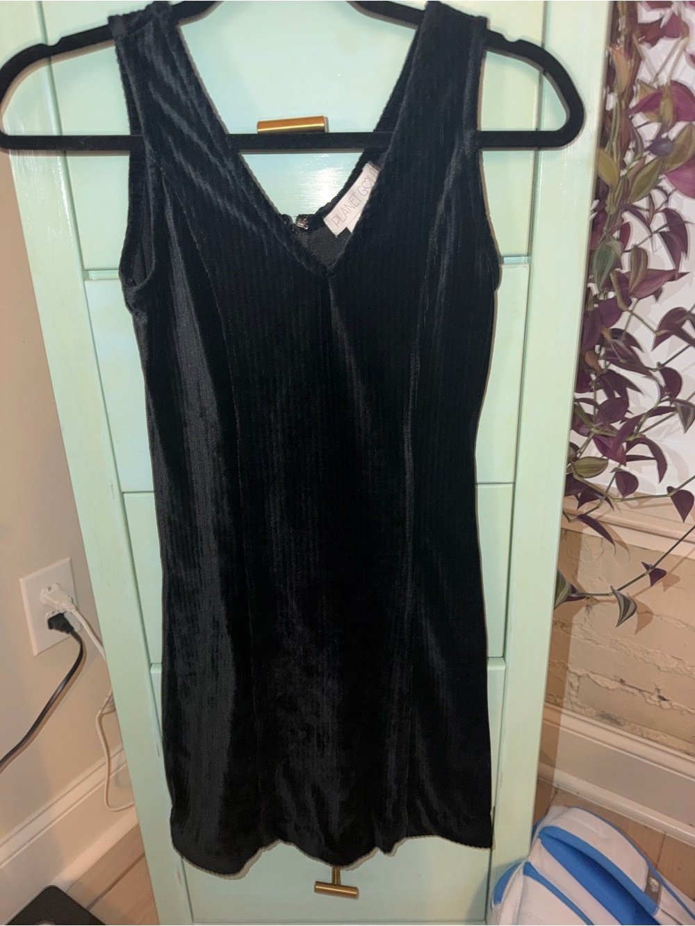 Planet Gold Black Velvet V-Neck Mini Dress